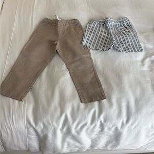 Janie and Jack Tan Pants and Blue Striped Shorts Set